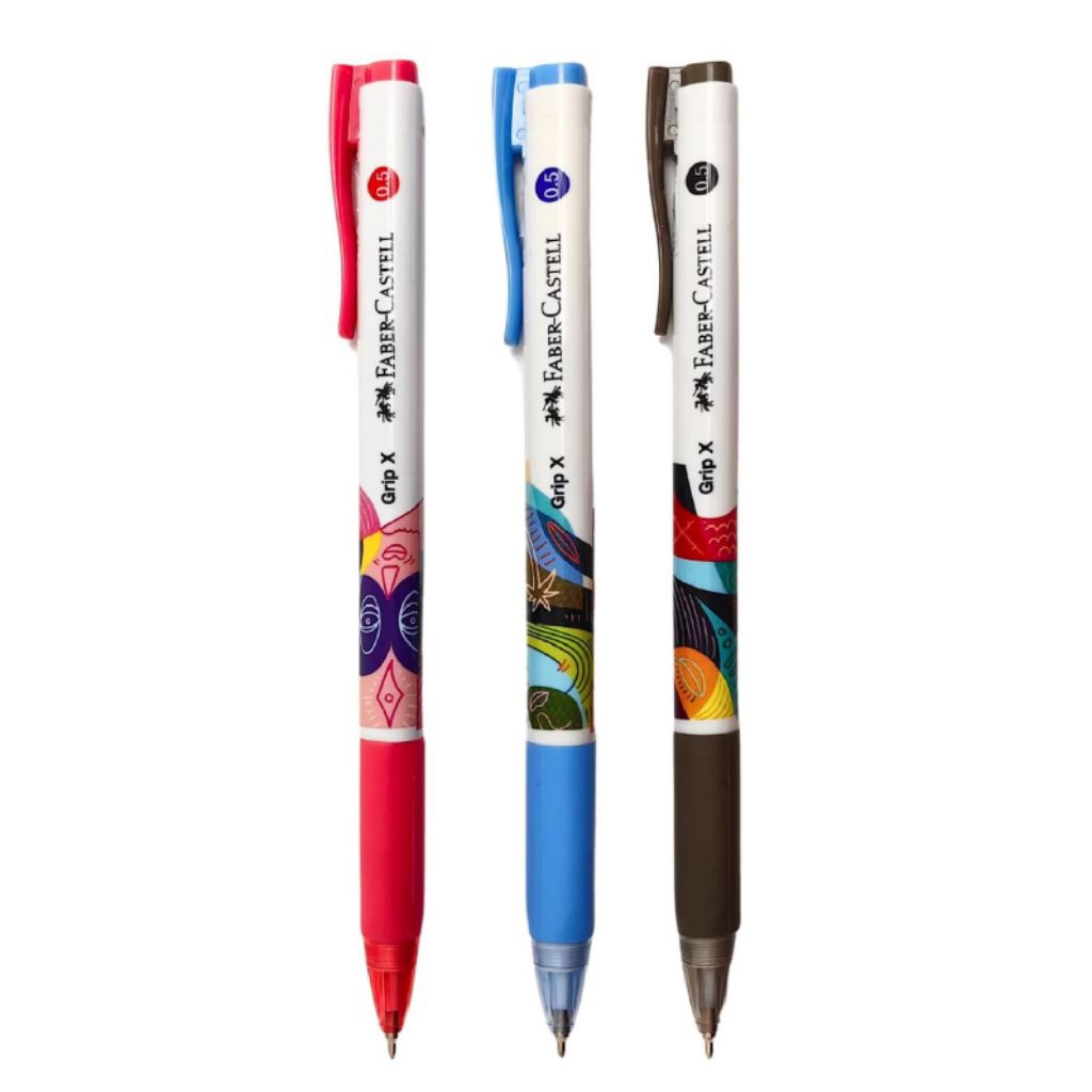 ปากกาลูกลื่น  Faber-Castell  รุ่น Grip X แบบกด ขนาด 0.5 มม. ยกกล่อง บรรจุ 10 ด้าม  สีน้ำเงิน,ดำ,แดง