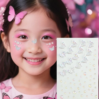 Rubuyou สติกเกอร์เพชร DIYรูปผีเสื้อดอกไม้3D คริสตัลออโรร่าสีสันสดใส ตกแต่งสําหรับตกแต่งใบหน้า ร่างกาย เทศกาล ปาร์ตี้-COD