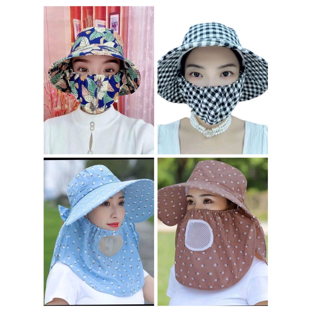 พร้อมส่งจากไทย ✌ หมวกกันแดดปีกกว้าง กลางแจ้ง คลุมหน้า กันลม และกันฝุ่น กันน้ำ Shawl sun hat