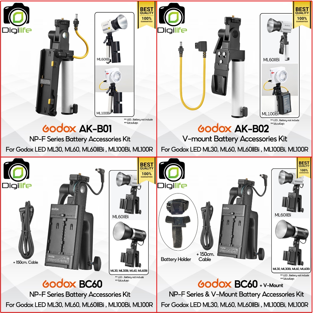 Godox AK-B01, AK-B02, BC60 Battery Adapter Kit สำหรับ ML30, M60, ML60II Bi , ML100Bi, ML100R / Digil