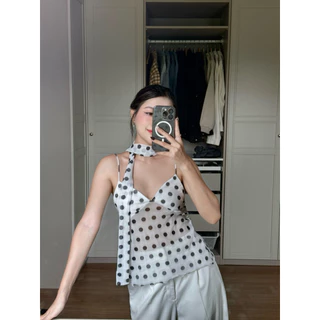 M133- เสื้อสายเดี่ยวตาข่ายลายจุด รุ่น “Dot Mesh” แถมผ้าผูกคอ