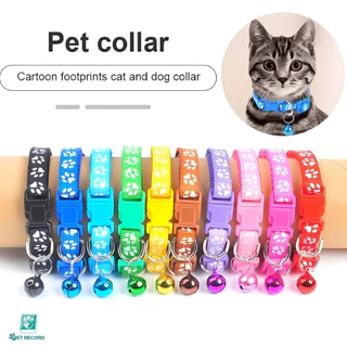Pet Record ปลอกคอแมว ปลอกคอ ปลอกคอสุนัข ปลอกคอสัตว์เลี้ยง ลายอุ้งเท้าติดกระดิ่ง แบบปรับขนาดได้
