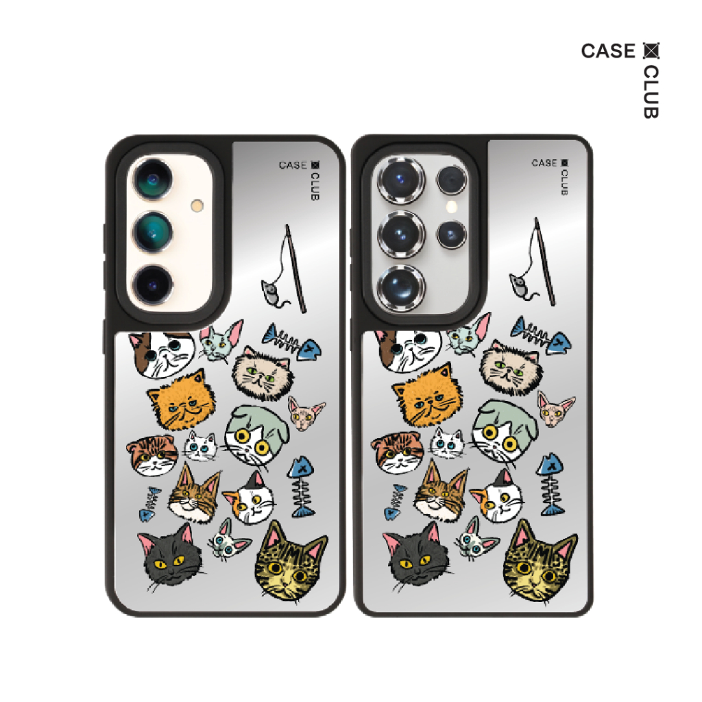 CaseClub เคส ซัมซุง เคส Samsung เคส กระจก ลาย Cat Pattern สำหรับ Galaxy S25 Ultra / S25 / S24 Ultra 