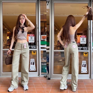 SuntreeJeans กางเกงยีนส์ เอวสูง ผ้าสี ขากระบอก [G-MN]