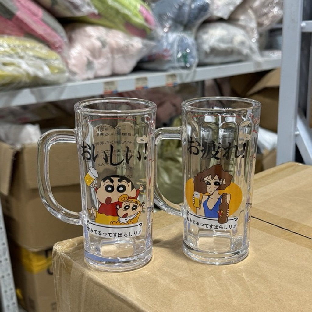 แก้วเบียร์ชินจังและมีซาเอะน่ารักมากขนาดประมาณ 400 มิลแบบแก้วหนา
