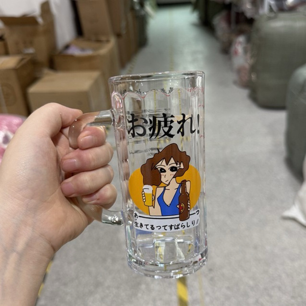 แก้วเบียร์ชินจังและมีซาเอะน่ารักมากขนาดประมาณ 400 มิลแบบแก้วหนา - รูปที่ 3
