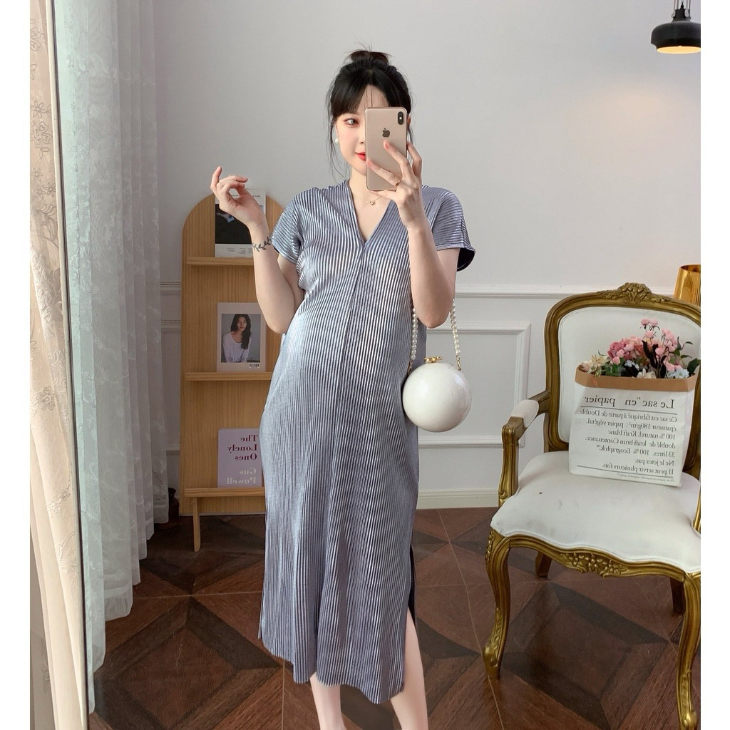 มือ 1 ไม่เคยใส่ ไม่เคยซัก(ให้นมได้ ) Oumrak ชุดเดรสคลุมท้องผ้าซิลล์อัดพรีท ND001OR