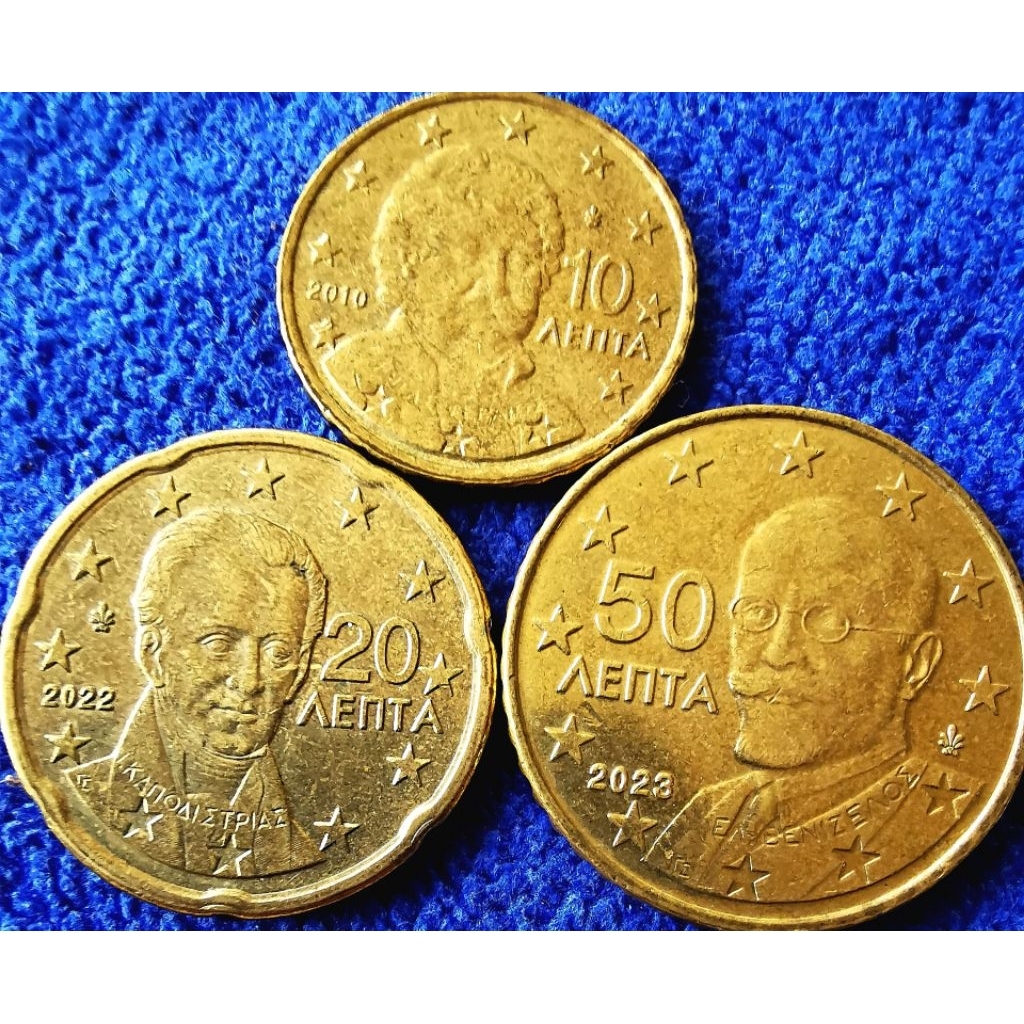 เหรียญยูโร​ กรีซ Greece, ชุด​10,20,50​ Euro​ Cent, ใช้แล้ว, #316