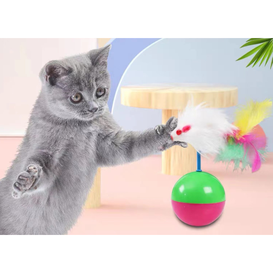 MG-117 ของเล่นแมวลูกบอลล้มลุกดีไซน์หนู พร้อมขนนก สีสันสดใส ดึงดูดใจน้องแมว สินค้าพร้อมส่งทันที