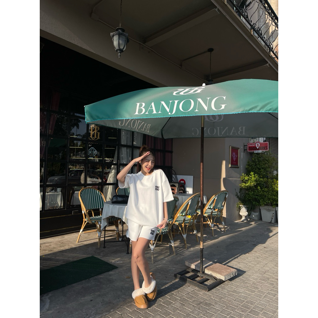 ชุดเซ็ต2ชิ้นเสื้อ+กางเกงขาสั้นลายmiumiuน่ารักมากกกงานผ้าดีสุดๆ