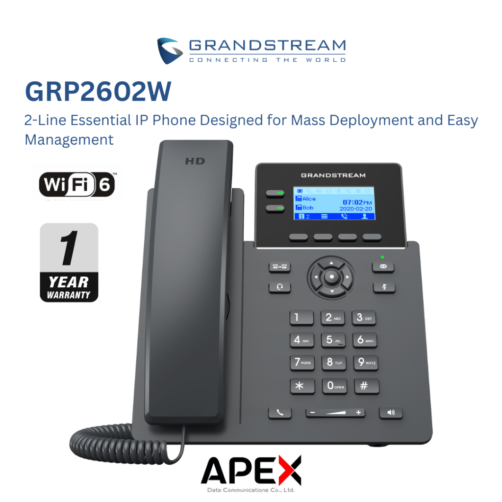 [พร้อมส่งในไทย] Grandstream GRP2602W - 4 SIP, 2 line IP Phone Dual 10/100Mbps/ Supported GDMS + WiFi
