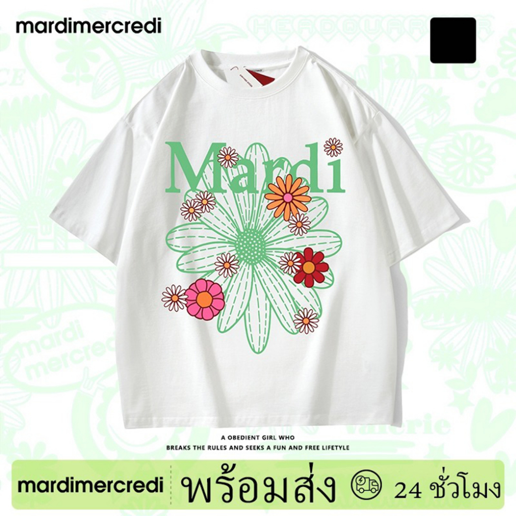 พร้อมส่ง MARDI MERCREDI เสื้อยืด แท้ เสื้อ เสื้อเกาหลี ของแท้ เสื้อผญ สีแดง เสื้อดัชชุน เสื้อดํา เสื้อสีฟ้า flower1