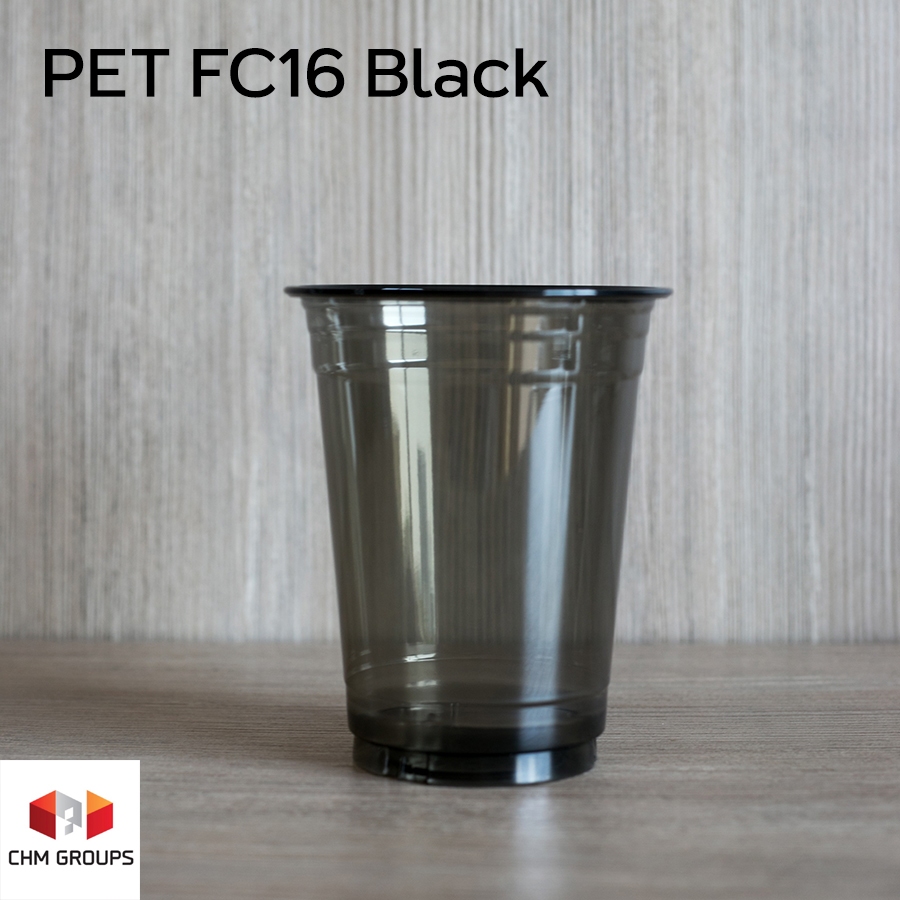 CHM-FC16B-0100 : แก้ว PET 16oz รุ่น FC16 สีดำ ปากกว้าง 98 มม. บรรจุ 100 ใบ (มีตัวเลือกฝาด้านใน)