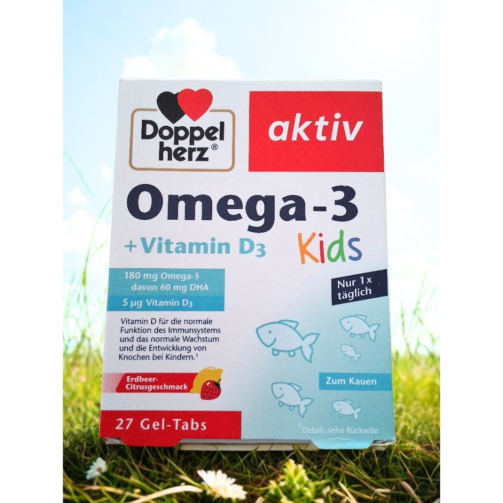 ใหม่!!!วิตามินเด็กจากเยอรมนี โอเมก้า3 + D3  Doppelherz Omega-3 + Vitamin D3 Kids  27 เจลแท็บ