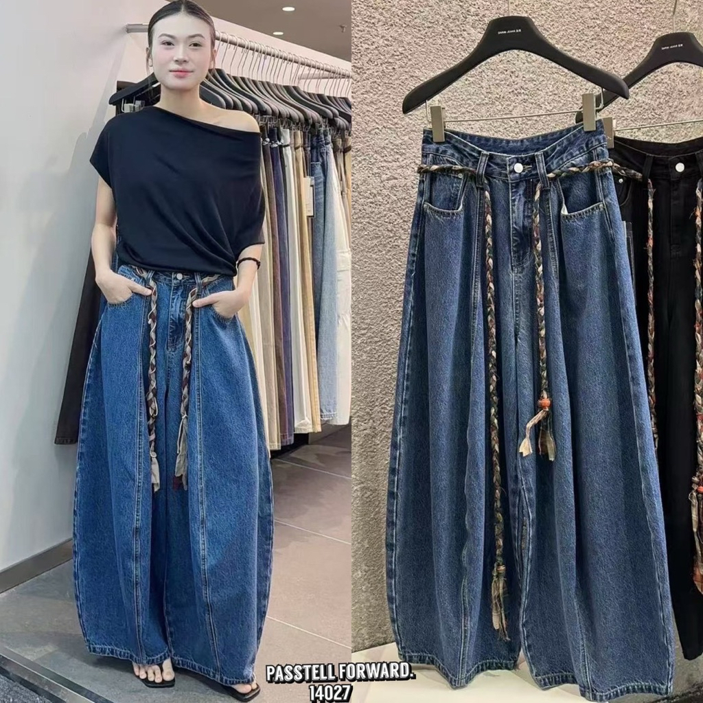 Korea darim balloon jeans With fabric belt มาใหม่ค้า กับยีนdarim ทรงบอลลูนสียีนฟอกเข้มงานสวย แนะนำเล
