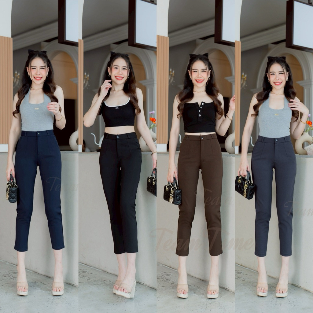 TeamTimeกางเกงโรเชฟ8ส่วนกระดุมหน้าผ้ายืดใส่สบาย {T01}