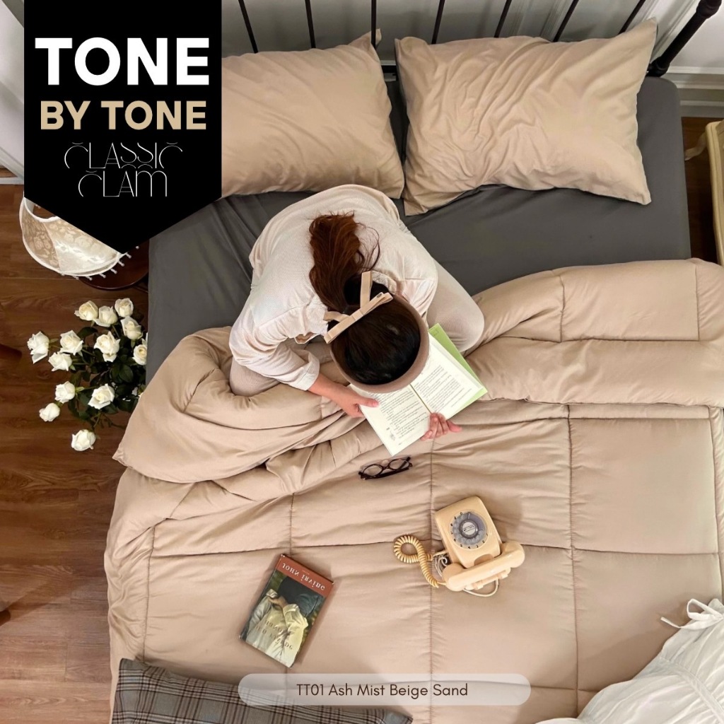 ชุดผ้าปูที่นอนสีพื้น (Premium) เรียบหรู รุ่น Tone by Tone Classic Clam Series New collection ครบเซ็ท 6 ชิ้น