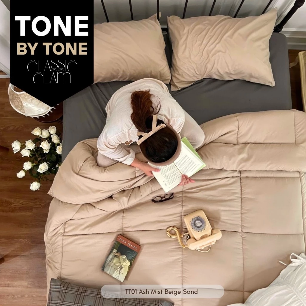 ชุดผ้าปูที่นอนสีพื้น (Premium) เรียบหรู รุ่น Tone by Tone Classic Clam Series New collection ครบเซ็ท 6 ชิ้น