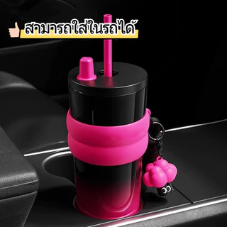 【ONDA】 แก้วกาแฟสแตนเลสสตีลพร้อมฝาปิด ไล่เฉดสีม่วงแก้วน้ำ มีหลอดดูด พับเก็บได้ ขวดสูญญากาศสามารถเก็บความร้อนและความเย็น