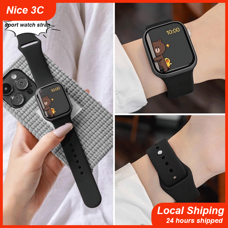 สายซิลิโคน 1:1สําหรับสาย iwatch 46 มม.42 มม.สายสปอร์ตสําหรับ iwatch series 10 9 8 7 6 5 4 3 SE 9 Ultra 2 49 มม.