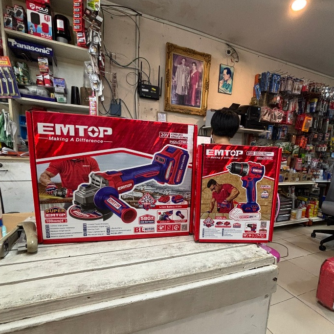 สว่านไร้สาย+เจียไร้สาย EMTOP 1แถม1 สว่านเจียรไร้สาย ยี่ห้อ EMTOP ของแท้