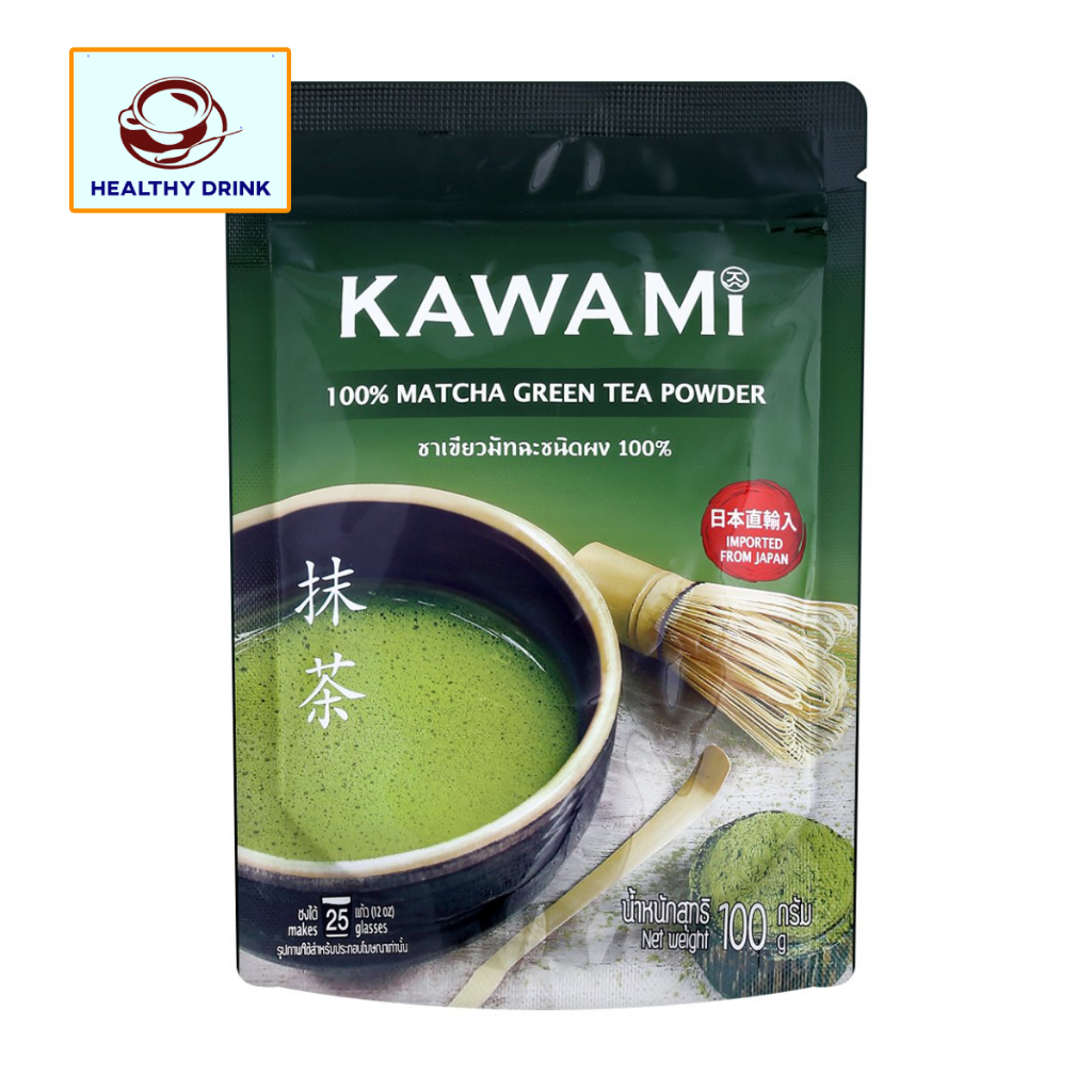 KAWAMI คาวามิ ชาเขียวมัทฉะ matcha ชนิดผง 100% ไม่มีน้ำตาล ขนาด 100 กรัม จำนวน 1 ซอง