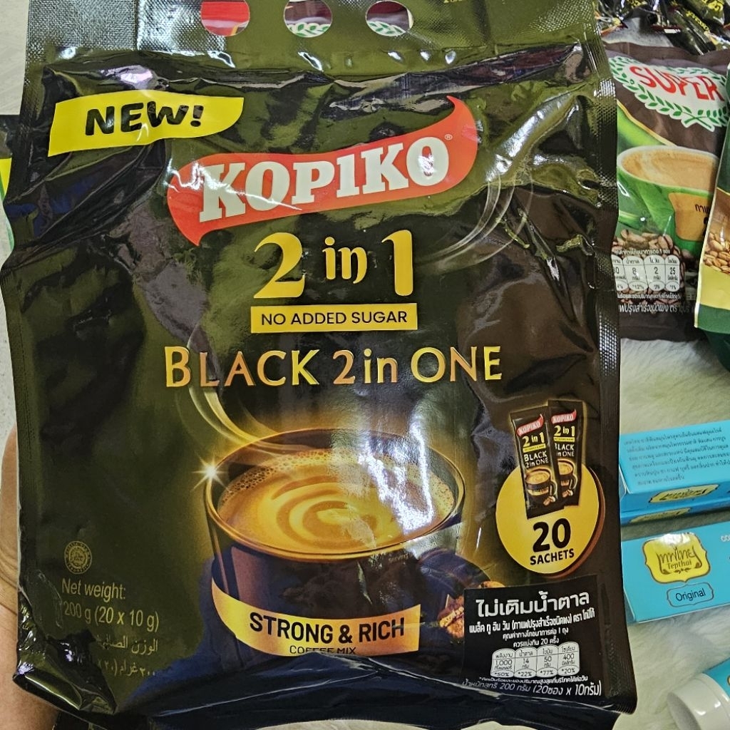 1 ห่อ กาแฟ ไร้น้ำตาล โกปิโก้ หอม เข้ม  แบล็ค Kopiko black coffee 2in1 no sugar 20sachets