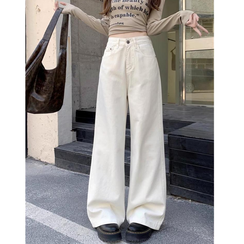 กางเกงยีนส์ผู้หญิงทรงกระบอก กางเกงเอวสูง สไตล์วินเทจ ยืดได้ดได้ ฟอกน้ำ ทรงหลวม #010132 - รูปที่ 4