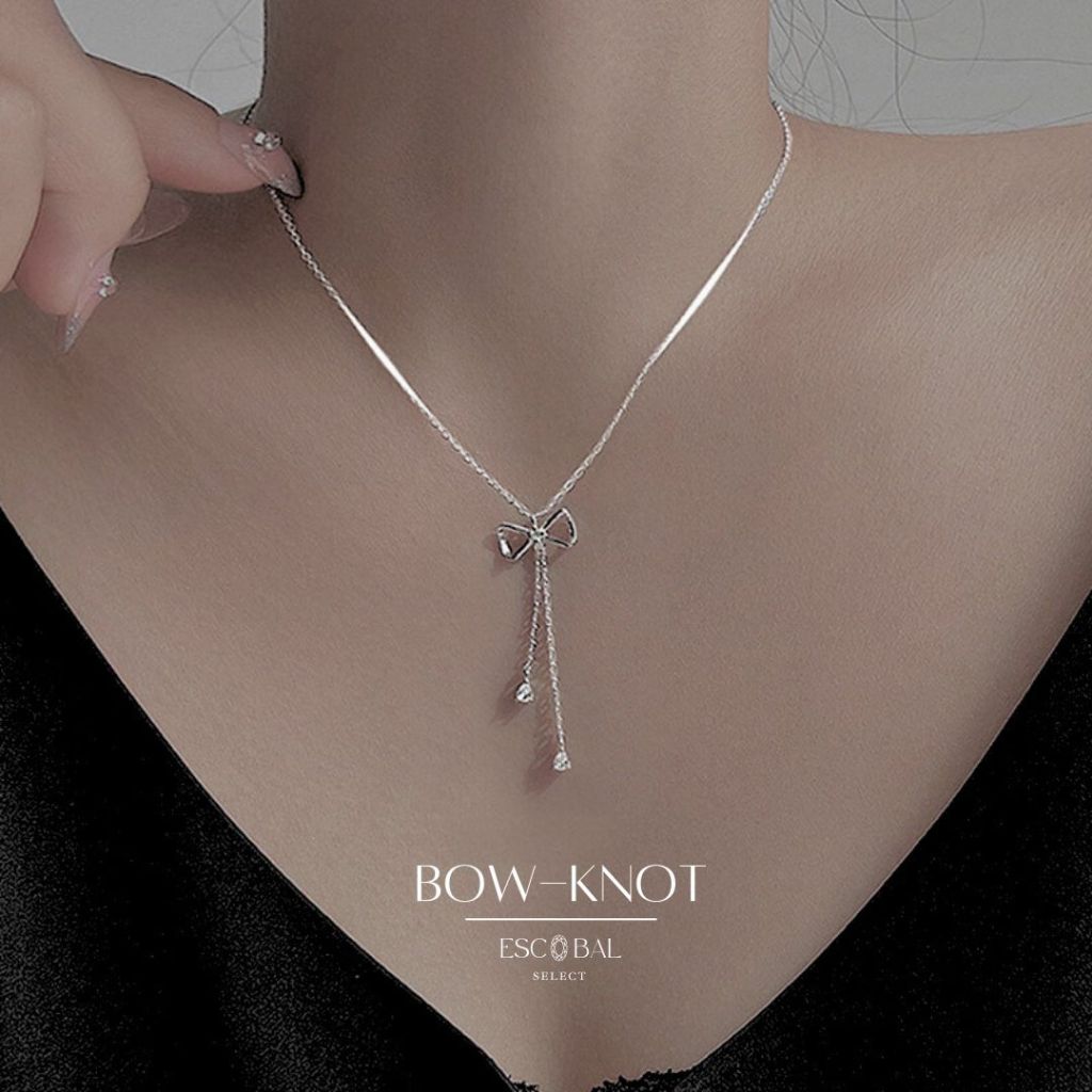 ESCOBAL สร้อยคอเพชร Bow-knot จี้เงิน จี้เพชร สร้อยคอเงินแท้ สร้อยแฟชั่น เสริมมงคล Valentine ของขวัญ