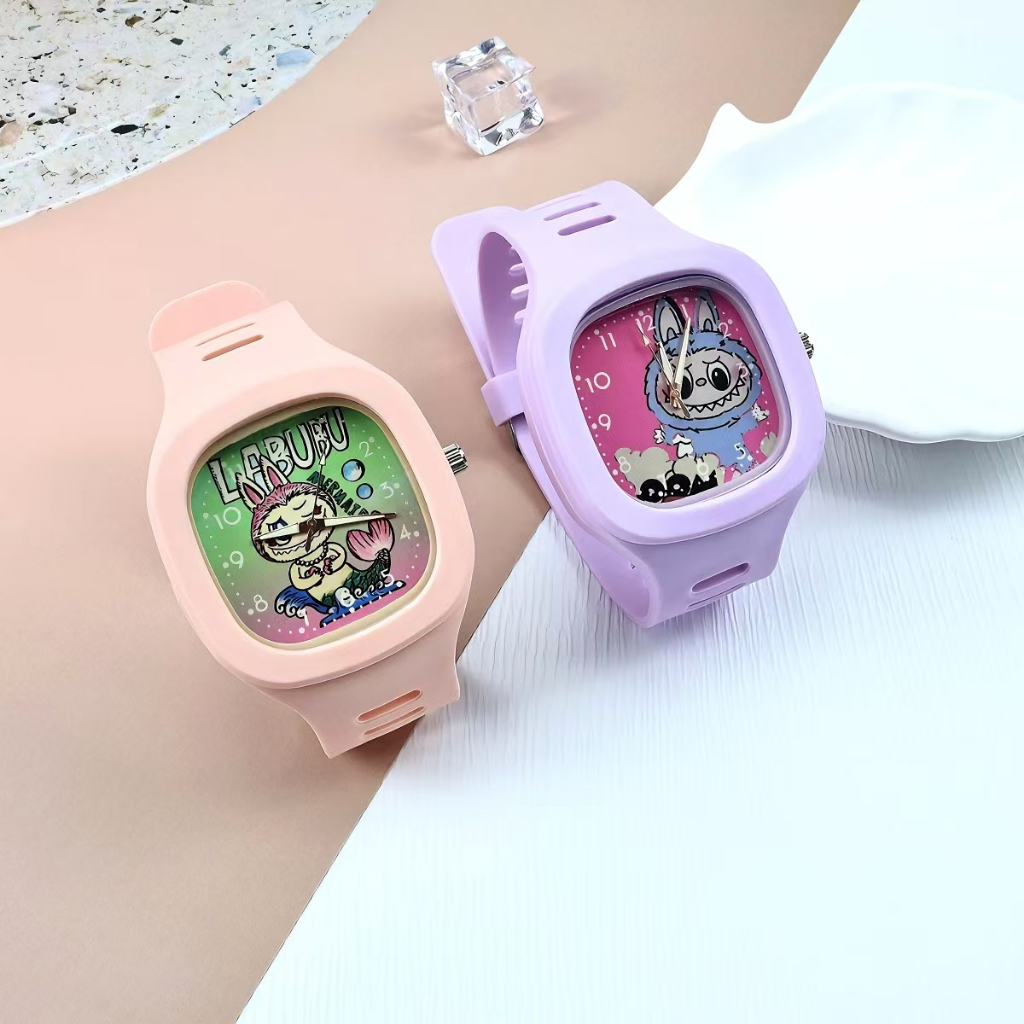 นาฬิกาข้อมือนังเรียน แฟชั่น หน้าปัดเหลี่ยม เรียบง่าย สไตร์เกาหลี มาการอง ลาบูบู่