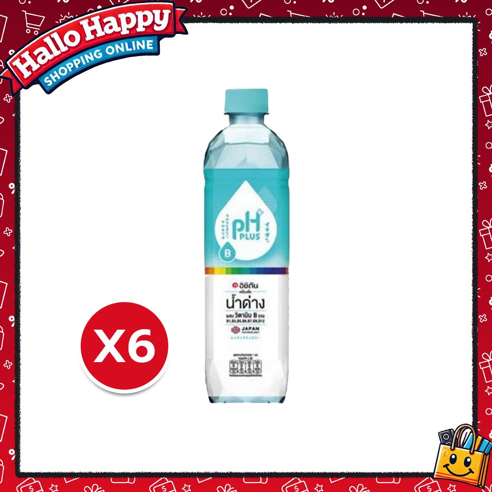 ICHITAN อิชิตัน น้ำด่าง ผสมวิตามินบีรวมและน้ำวิตามินดี ผสมกิงโกะ ขนาดใหญ่ 550 ml. (6 ขวด)