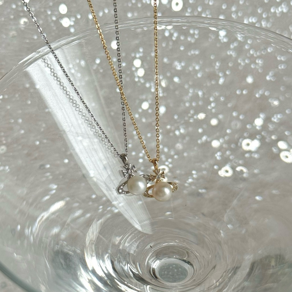 Socrush.bkk | SATURN PEARL necklace | SN-017 | สร้อยคอ ดาวเสาร์ มุกแท้ มุก ดาว เพชร