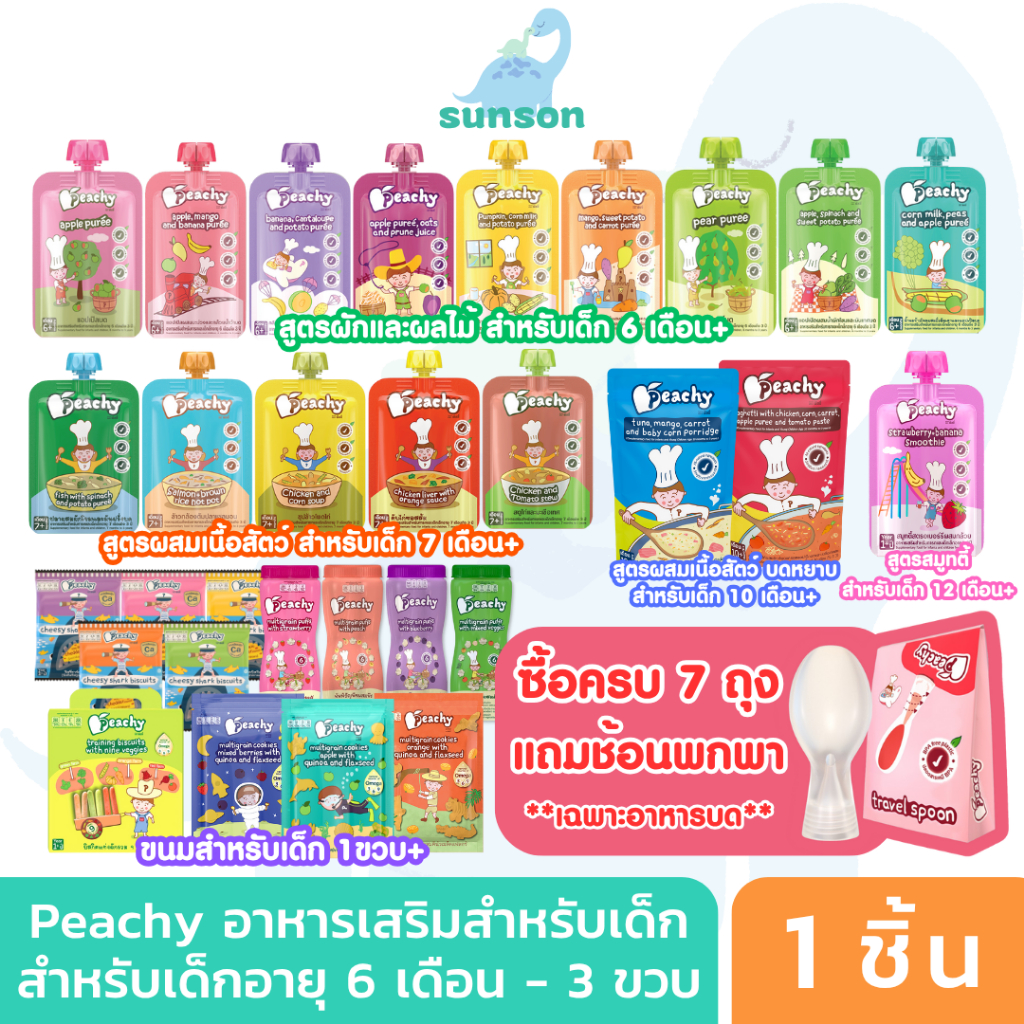 [ซื้อ7ถุง แถมช้อน] Peachy พีชชี่ อาหารเสริมสำหรับเด็กเล็ก อายุ 6 เดือน - 3 ปี อาหารเสริมเด็ก อาหารเด็ก