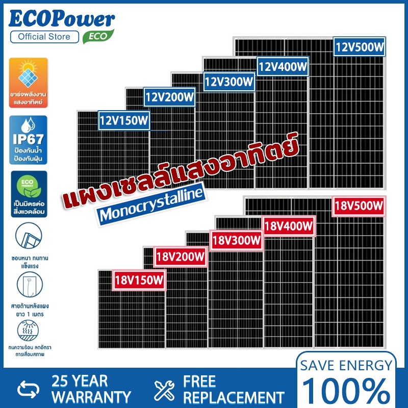 แผงเซลล์แสงอาทิตย์ monocrystalline ซิลิคอน การเก็บพลังงานแสงอาทิตย์ แหล่งจ่ายไฟพลังงานแสงอาทิตย์