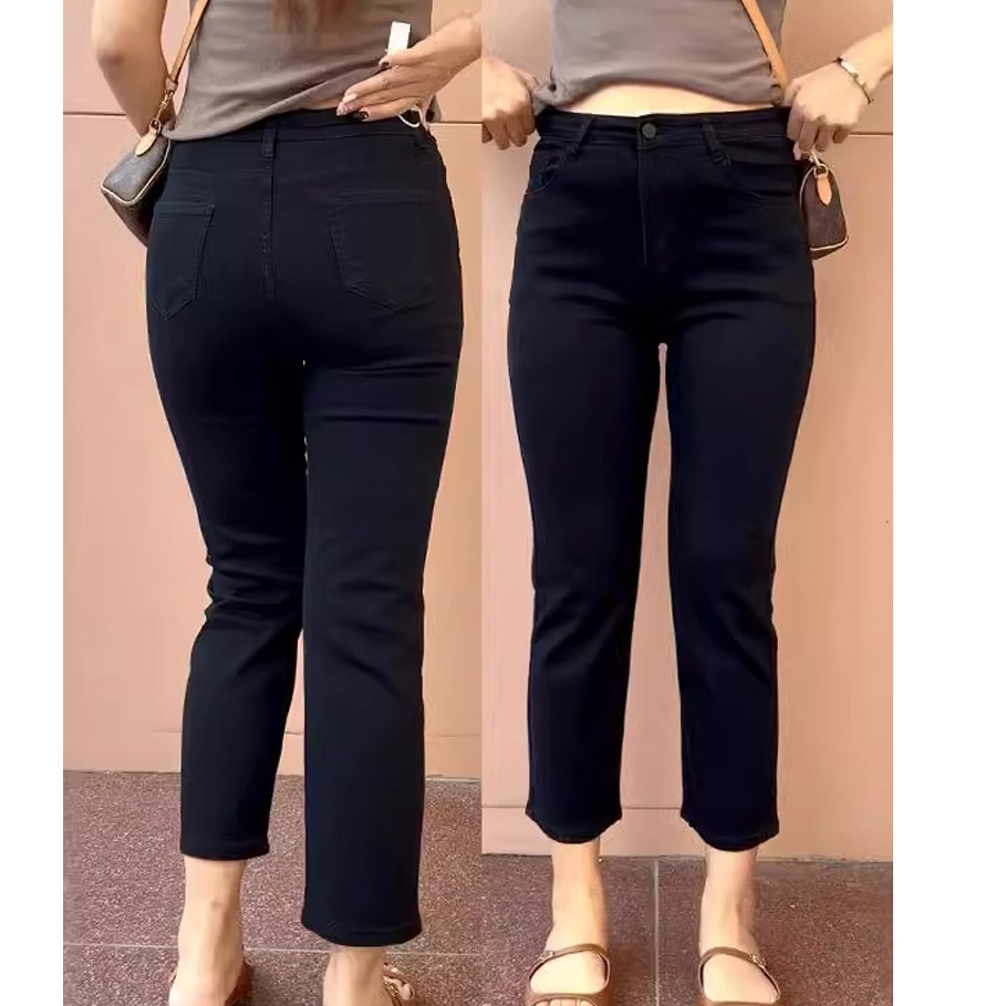 beautified กางเกงยีนส์สีดำผ้ายืด เอวสูง กางเกง9ส่วน ยีนส์ยืดคนอ้วน กางเกงยีนส์ผญ 5xl