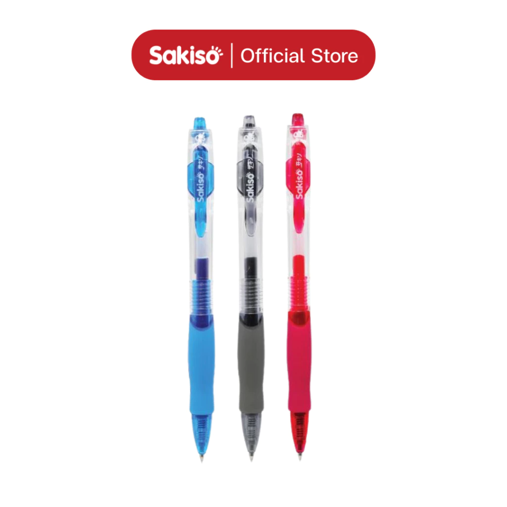 Sakiso [ยกแพ็คสูงสุด 12 ด้าม] ปากกาเจลกด หัว 0.5 mm. JGP1008 หมึกน้ำเงิน ดำ แดง