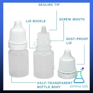 ขวดบีบหยดพลาสติก PE ใส หัวแหลม ฝาขาว แพ็ค 5 ขวด (3ml–100ml) สำหรับน้ำยา น้ำมันหอม สี DIY