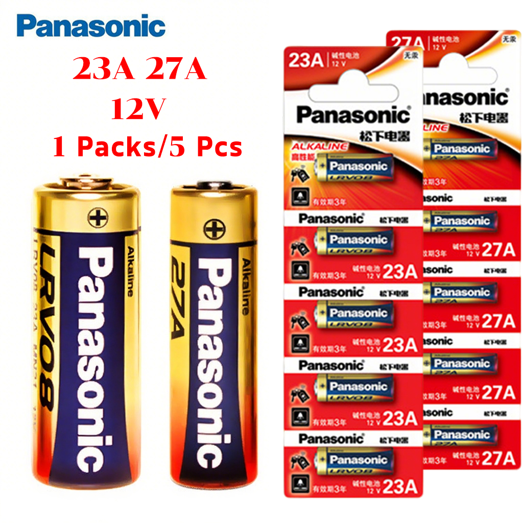ถ่านอัลคาไลน์Panasonic อัลคาไลน์ 23A/27A 12V （1 Packs 5 Pcs）ถ่านชาร์จ ล็อตใหม่ แบตเตอรี่ ขนาด Alkaline Battery