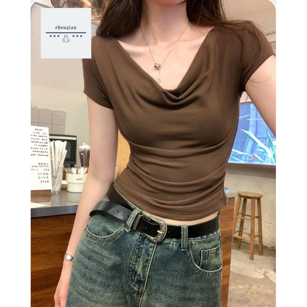 พร้อมส่งในไทย**เสื้อยืดแขนสั้นเปิดไหล่ เสื้อสีพื้นผู้หญิง ผ้านิ่มใส่สบาย Y236