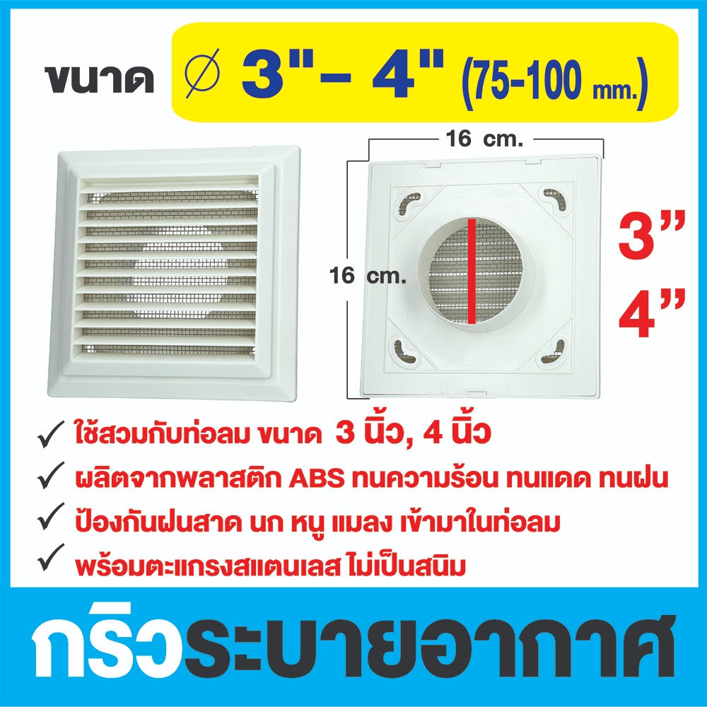 หน้ากากระบายอากาศ (ขนาด 6"x6") ใช้เชื่อมต่อท่อ ขนาด 3 -4 นิ้ว สีขาว/สีเทาเข้ม (รุ่น KPSS)