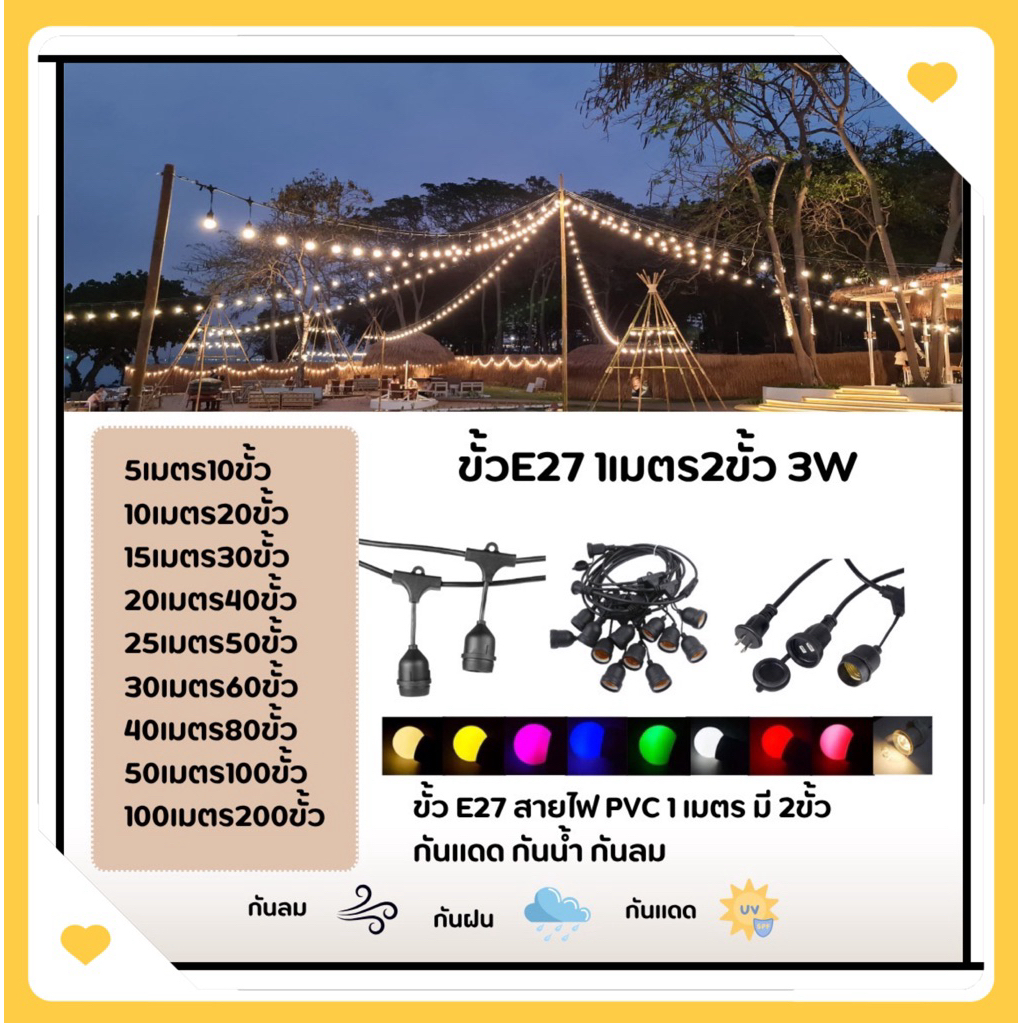 ไฟห้อยระย้า 1เมตร 2ขั้ว ความยาว 5-25เมตร แถมหลอดLED ขั้วE27 กันน้ำ สามารถใช้กลางแจ้งได้ สินค้างานเกรดดีสินค้าพร้อมส่ง