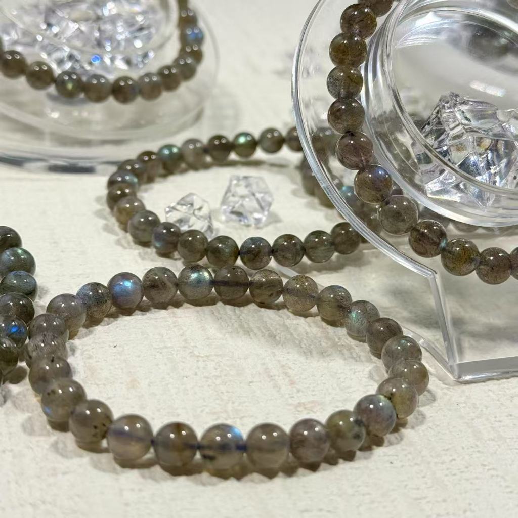 ลาบราโดไรท์ ลาบาโดไลท์ ลาบราดอไลต์ Labradorite ลาบราโดไลท์ ลาบราดอไรท์ หินพ่อมด กำไลหิน ขนาด 6-7 มิล - รูปที่ 2