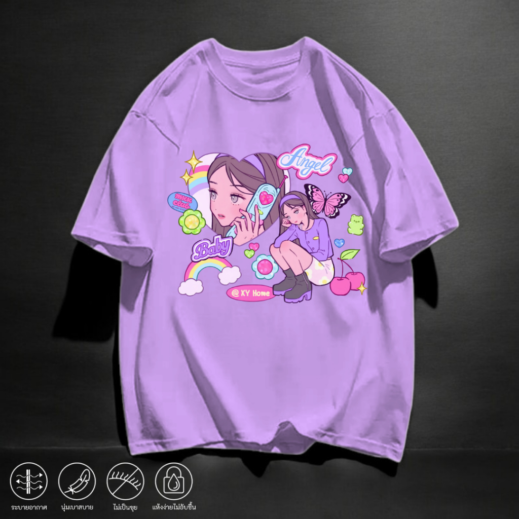 เสื้อยืด สกรีนลายการตูนน่ารักๆ สีสันสดใส ผ้านุ่มนิ่มใส่สบาย เนื้อผ้าโพลีเอสเตอร์ แฟชั่นสไตล์เกาหลี ยอดฮิต Q2895