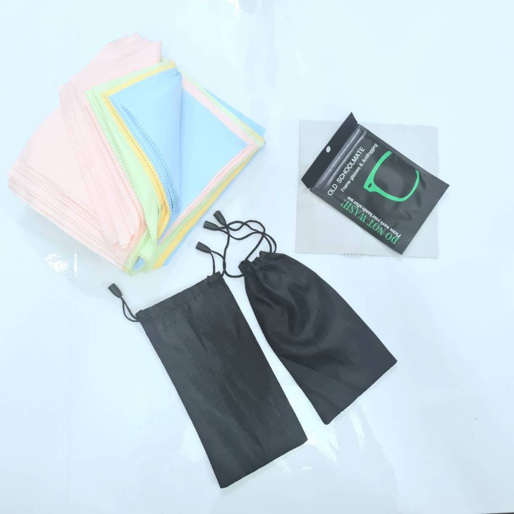 ❤️พร้อมส่ง l ถูก❤️ ผ้าเช็ดแว่น ผ้าทำความสะอาดแบบพกพา ป้องกันหมอกฝ้า และซองผ้าสีดำและผ้าเช็ดแว่นหลากสี