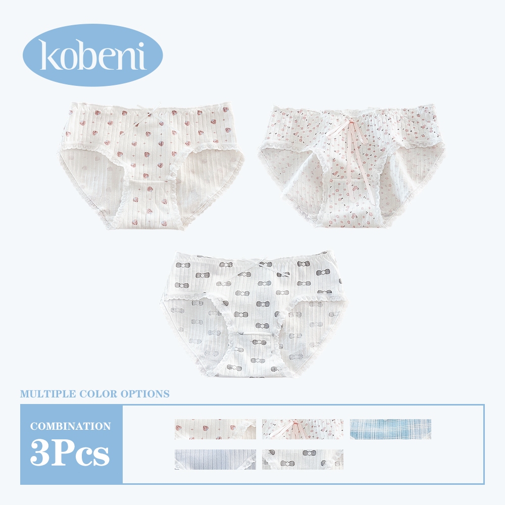 ⭐KOBENI⭐【แพ็ค 3ตัว】กางเกงในน่ารัก เซ็ตลายดอกไม้ กางเกงในคอตตอน ผ้าลื่น ใส่สบาย ยืดเยอะ ขนาด M-XL