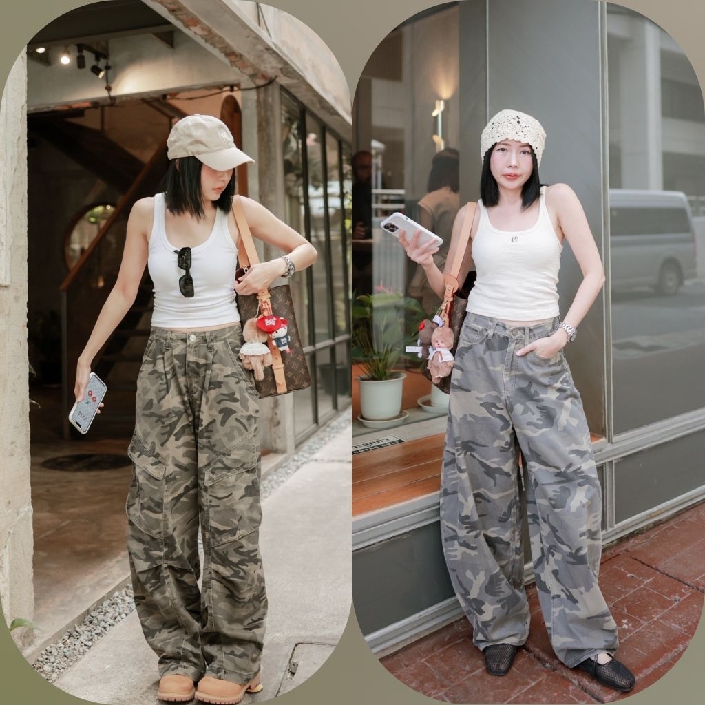 wendy Camo Baggy Jeans /Camo Baggy Jeans กางเกงยีนส์ลายพรางทรงบาเรลรุ่นใหม่