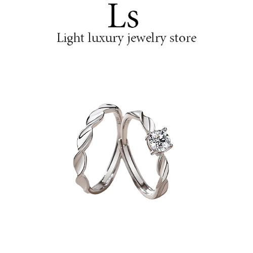 ③⑥jewerly คแหวนทองคำขาว วงแหวนคู่ แหวนเงิน ของขวัญวาเลนไทน์ สามารถปรับขนาดได้