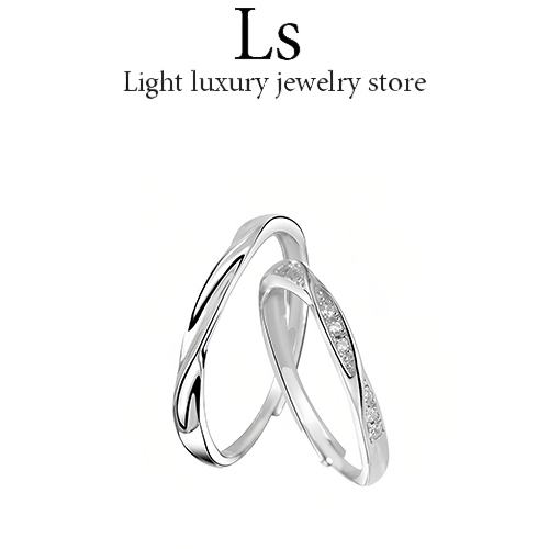 ③④jewerly คแหวนทองคำขาว วงแหวนคู่ แหวนเงิน ของขวัญวาเลนไทน์ สามารถปรับขนาดได้34