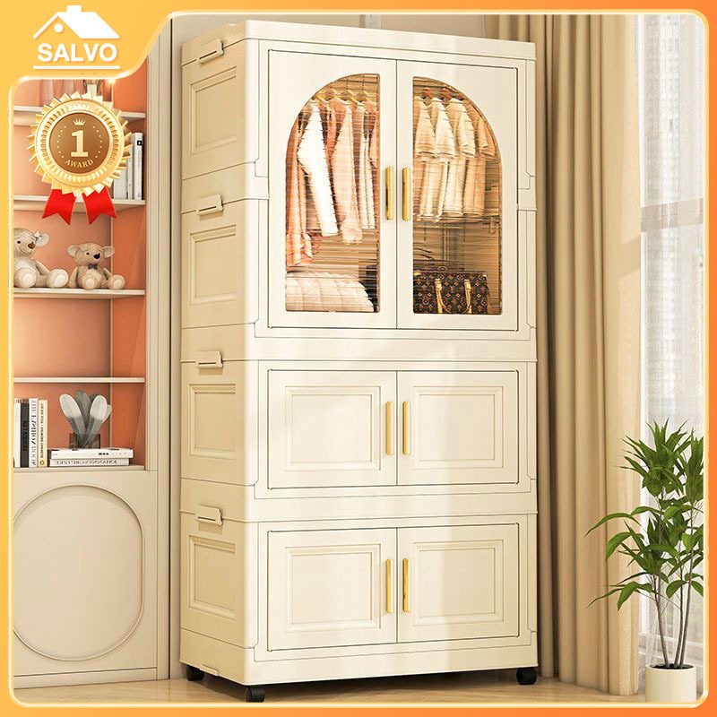 SALVO พับตู้เสื้อผ้า ตู้เก็บของ ตู้ชั้นวางของอเนกประสงค์ พร้อมล้อเลื่อน เคลื่อนย้ายสะดวก เก็บเสื้อผ้าประหยัดพื้นที่