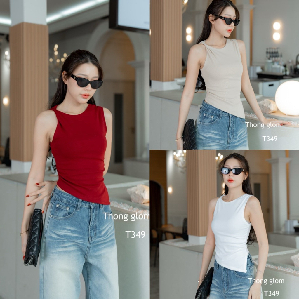 เสื้อสายเดี่ยว เสื้อกล้าม  ทรงบิดไหล่ จับจีบเลิศๆ ชายเฉียง